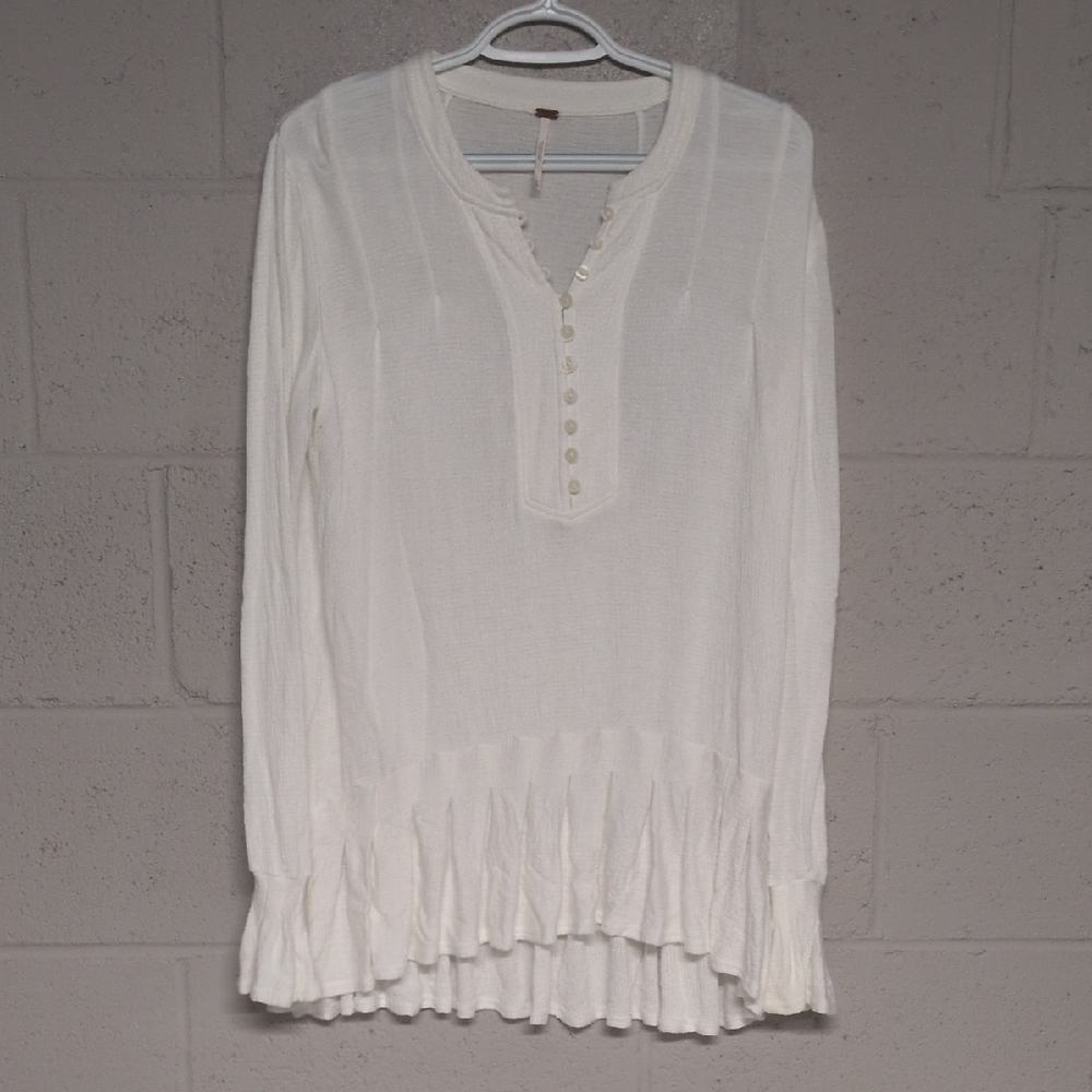 Free People Your Girl Button-Front Tunic Top Dress In Ivory Size XS, Bohemian - Picture 2 of 7